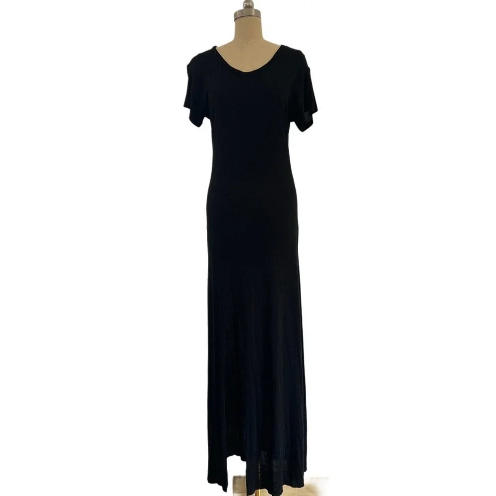Reformation Black t-shirt Sheath Maxi Long Minimalist Casual basic Dress XS S